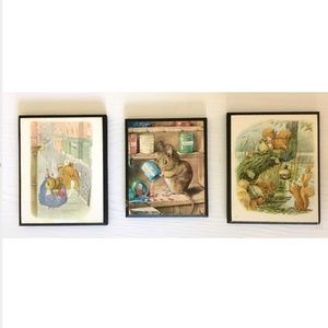 Vintage Beatrix Potter Rabbit Scenes Wall Art Set of 3 Spring Decor 4" X 5" Wood